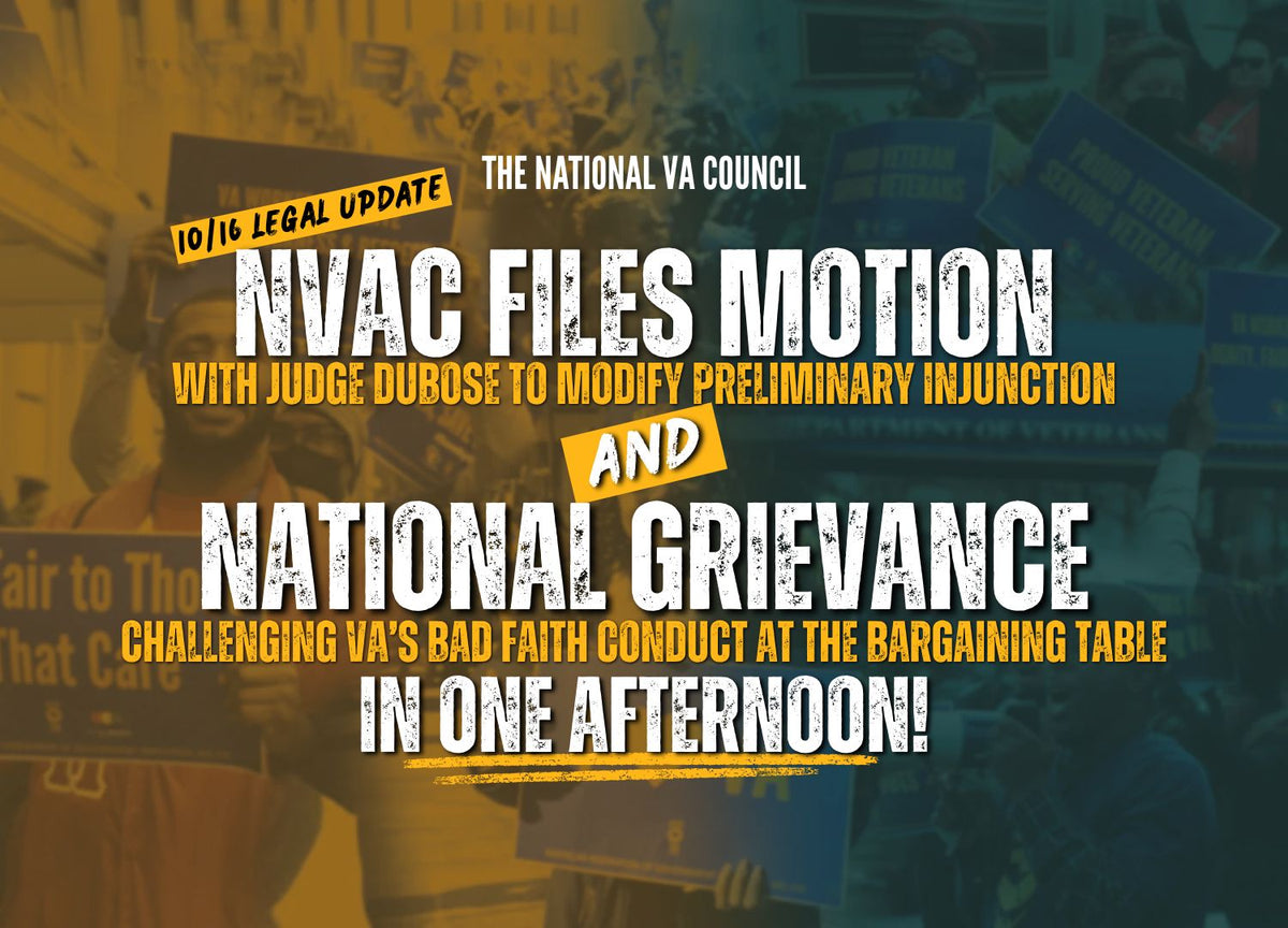 NVAC Files Motion with Judge DuBose and A National Grievance IN ONE DAY